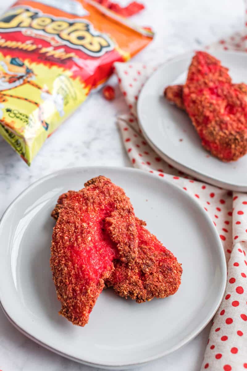 air fryer flamin' hot chicken tenders on plates
