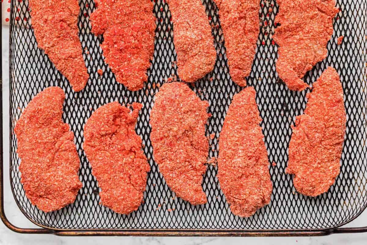 chicken tenders breaded with flamin' hot cheetos