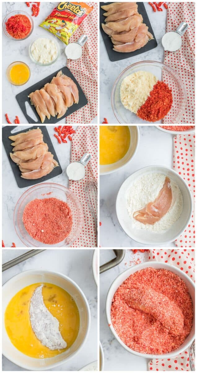 step by step photos for how to make flamin' hot chicken tenders