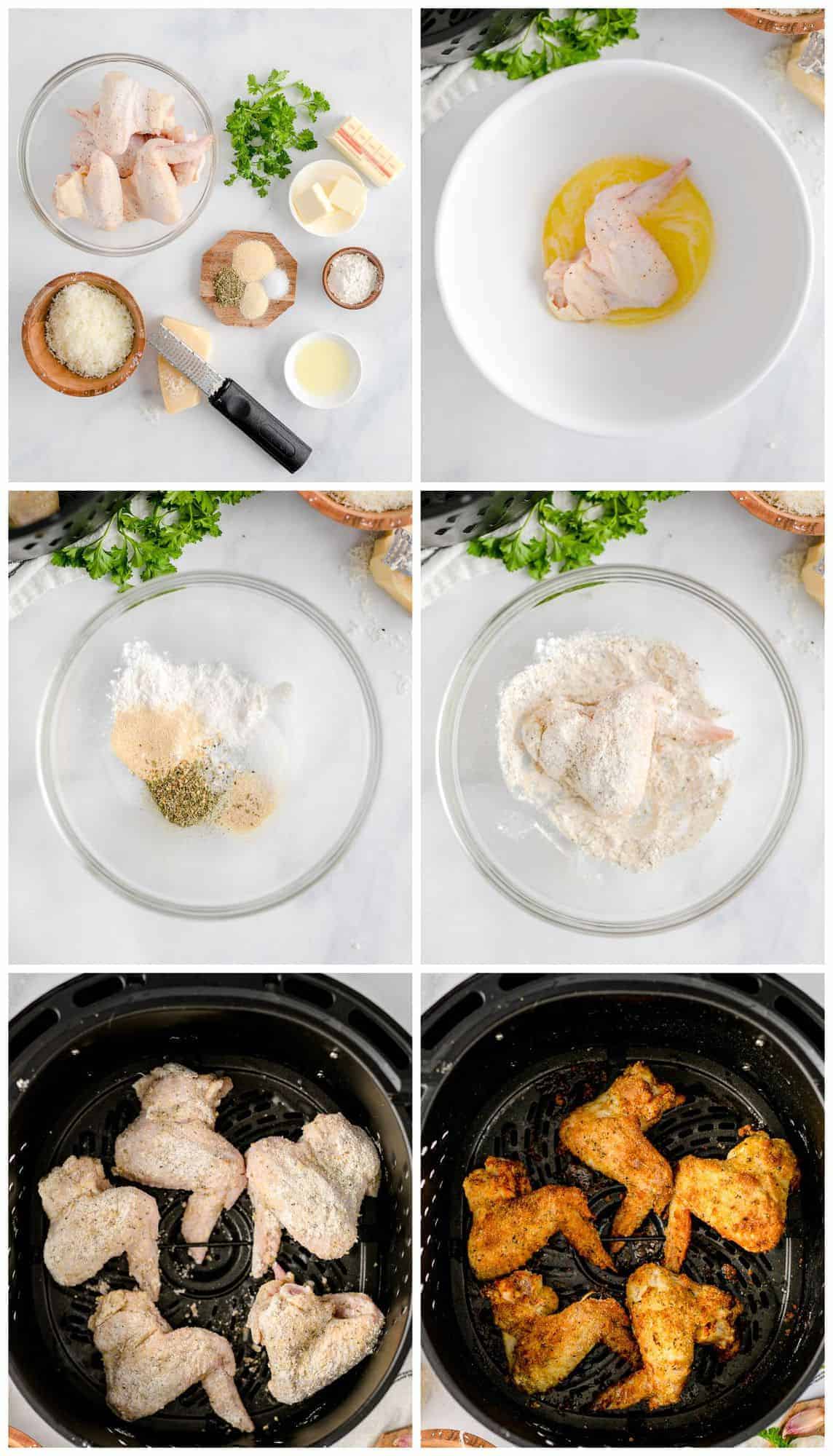 step by step photos of how to make air fryer garlic parmesan wings