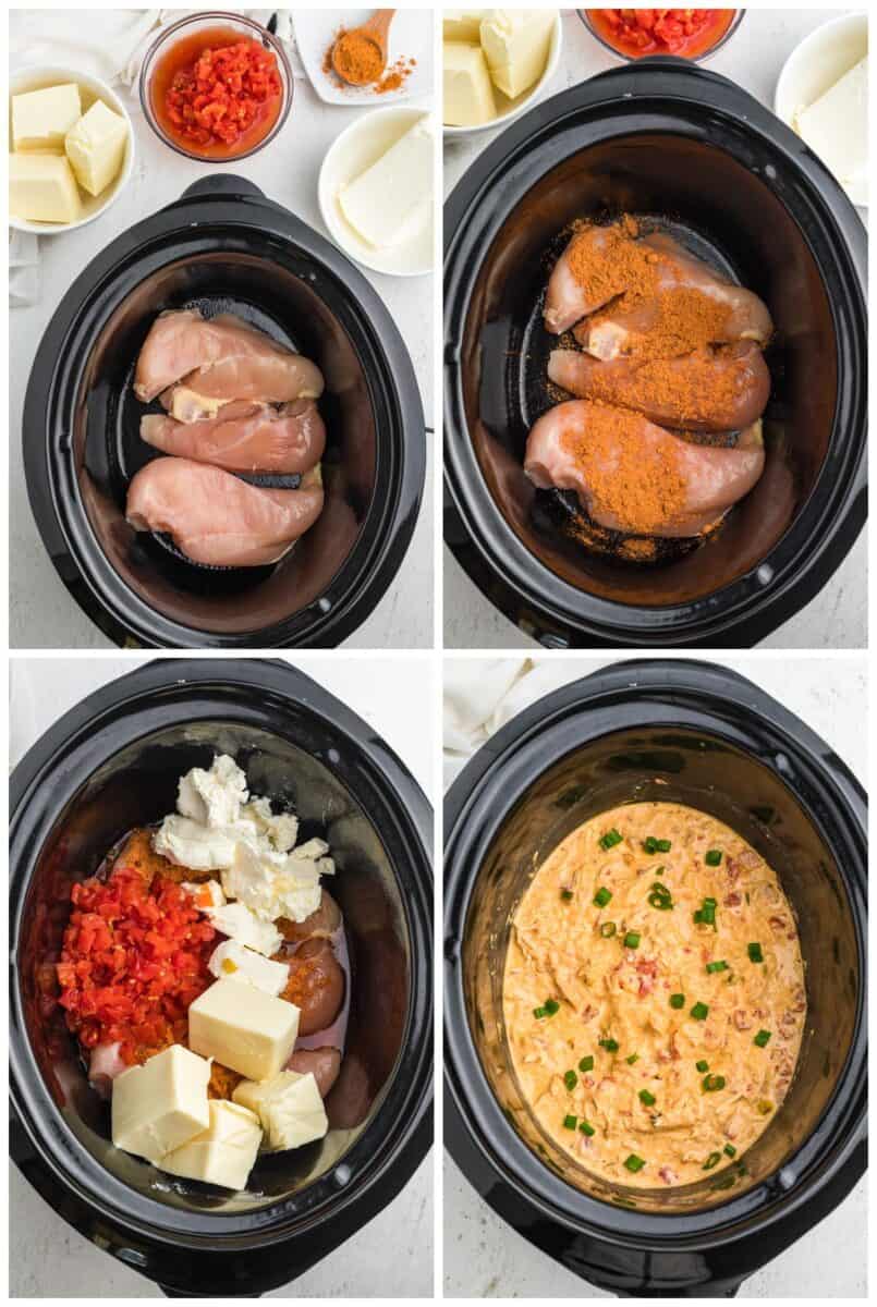 step by step photos for how to make crockpot queso chicken