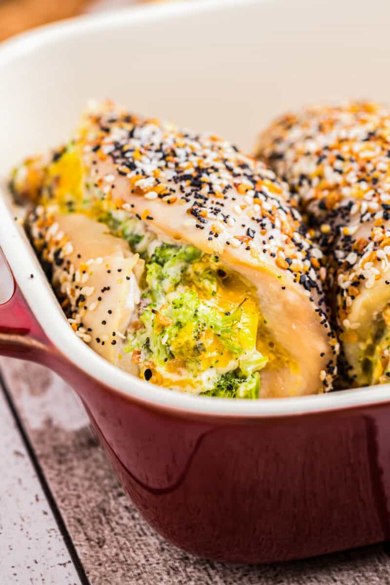 baked everything stuffed chicken breasts in baking dish