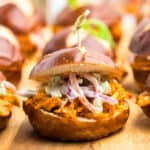 featured buffalo chicken sliders with bleu cheese slaw