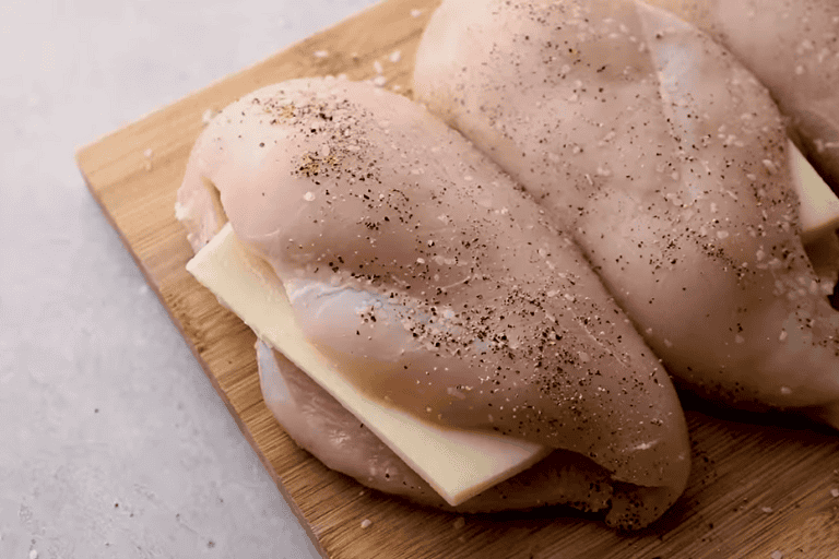 A seasoned chicken breast stuffed with fontina.
