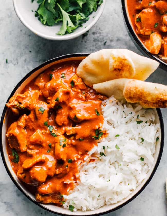instant pot butter chicken with rice and naan