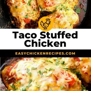 taco stuffed chicken in a skillet.