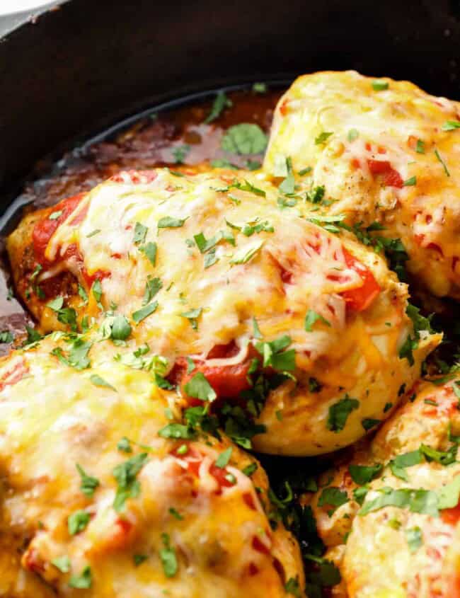 taco stuffed chicken in skillet