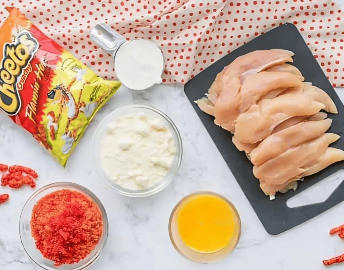 ingredients for air fryer hot cheetos chicken tenders.