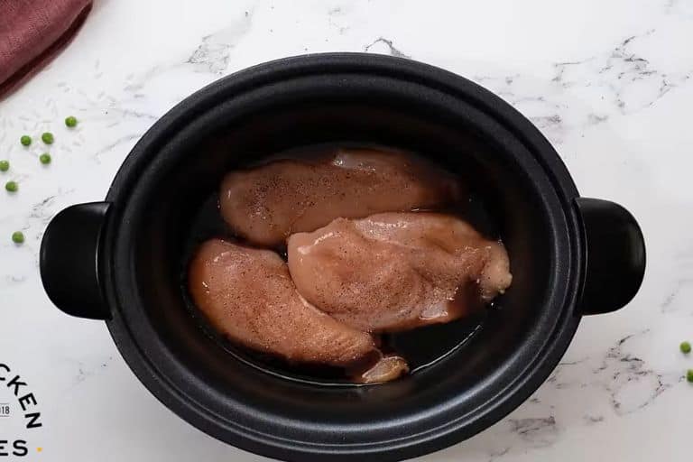 Seasoned chicken breasts in a crockpot.