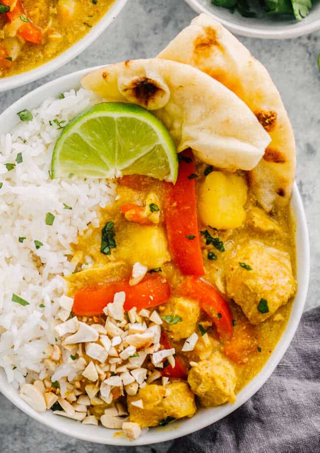 white bowl with instant pot chicken curry