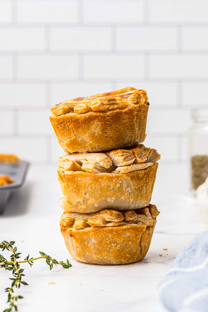 3 stacked mini chicken pot pies