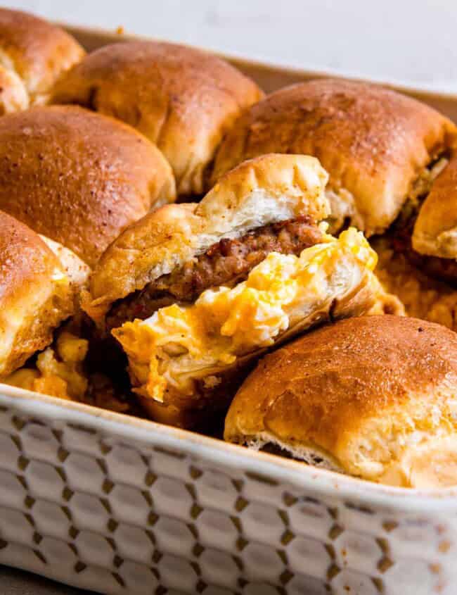 pull apart breakfast sandwiches in baking dish