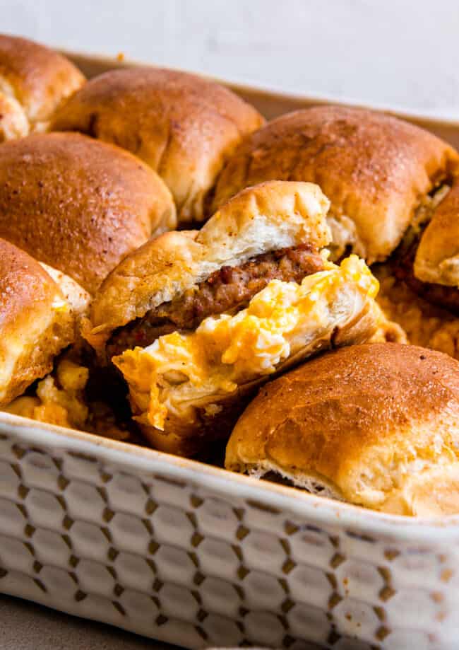 pull apart breakfast sandwiches in baking dish