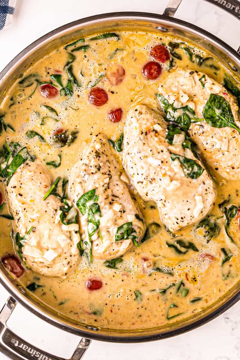 tuscan chicken breasts in skillet
