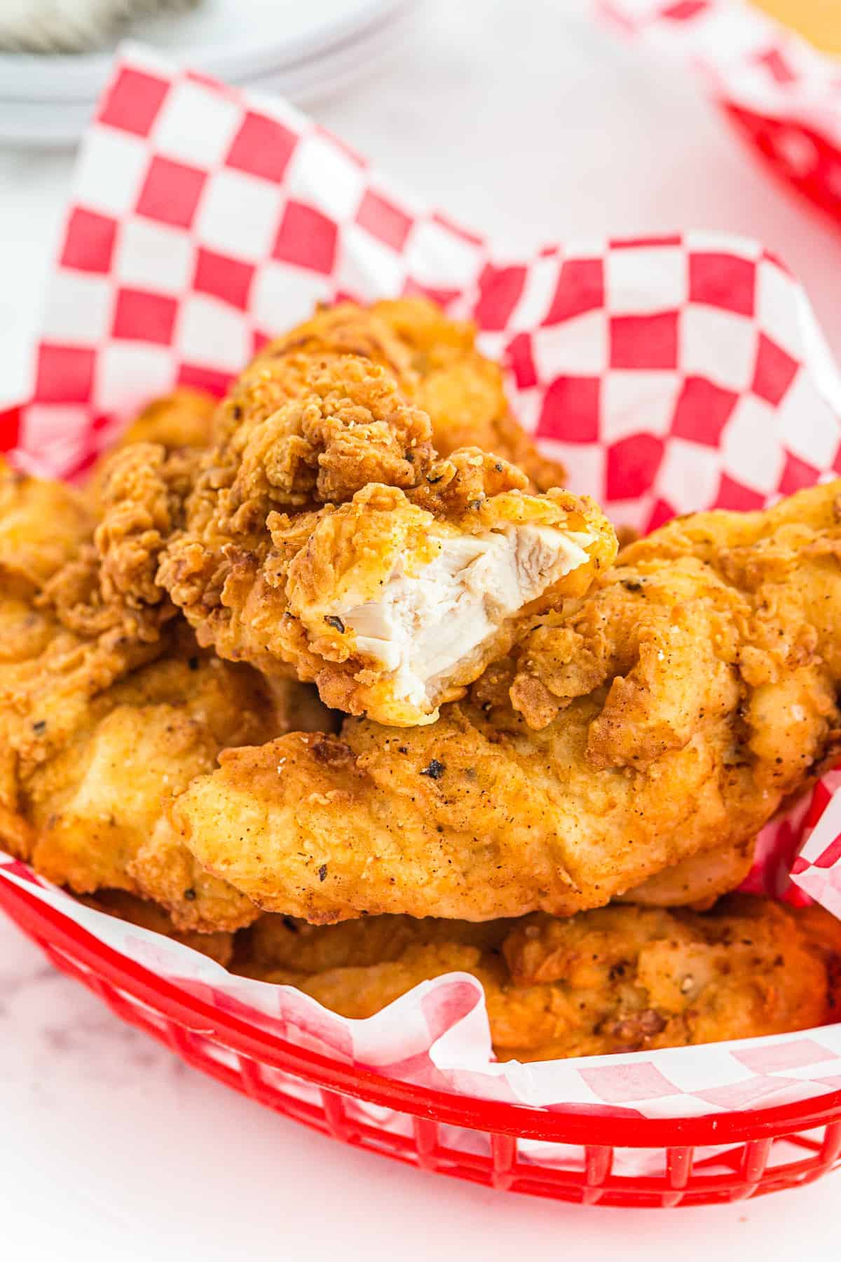 showing inside of fried chicken tender