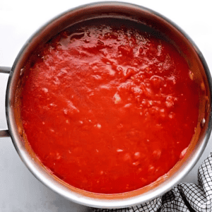 tomato sauce in a saucepan.