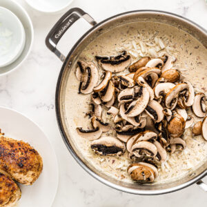 sliced mushrooms in a creamy sauce.