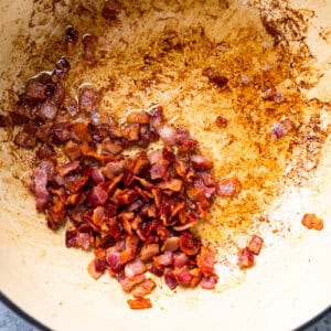 cooked chopped bacon in a dutch oven.