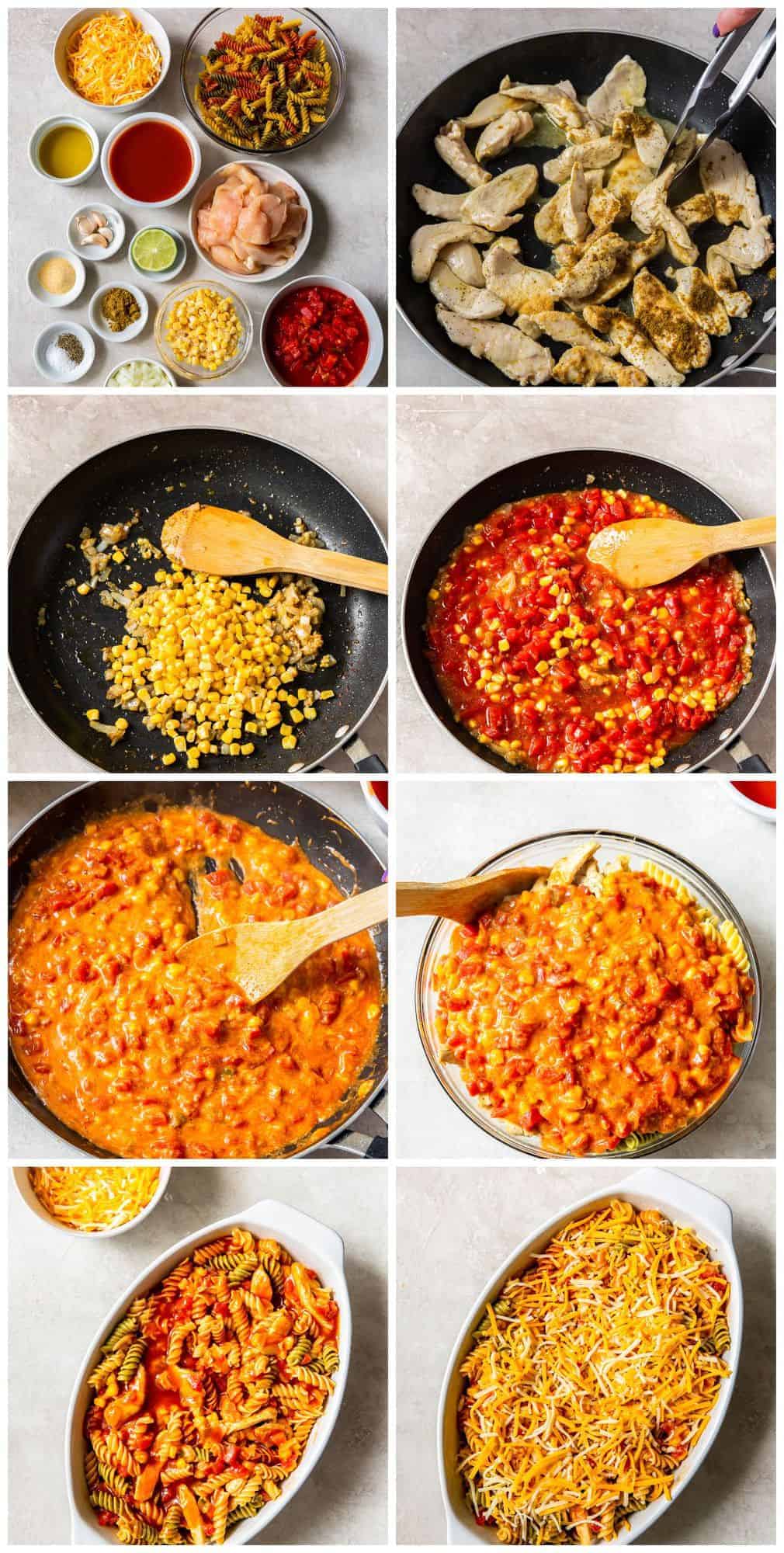step by step photos for how to make chicken enchilada pasta