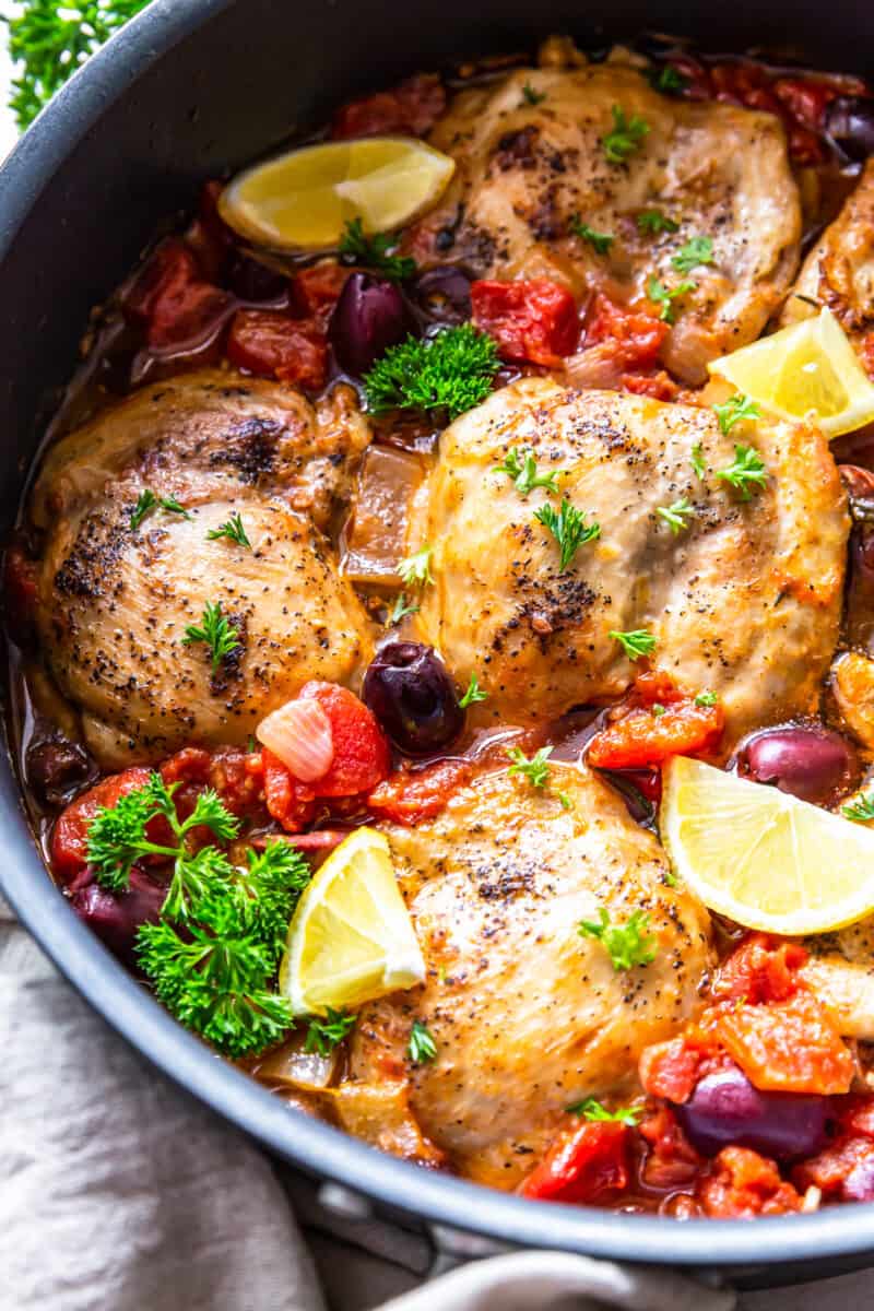 up close chicken provencal in skillet