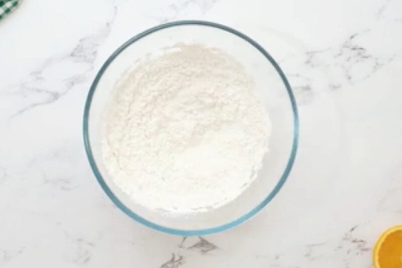flour and cornstarch in a glass bowl.