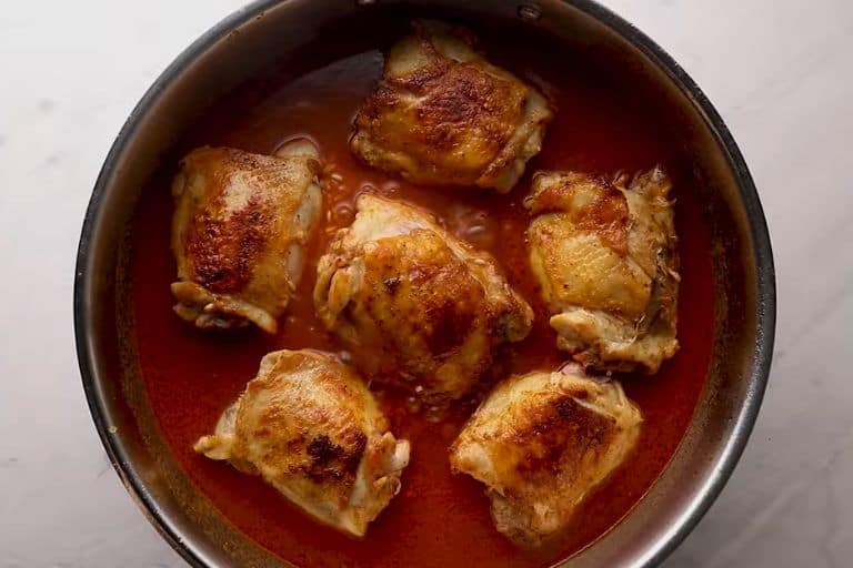 Spanish chicken and rice in a skillet