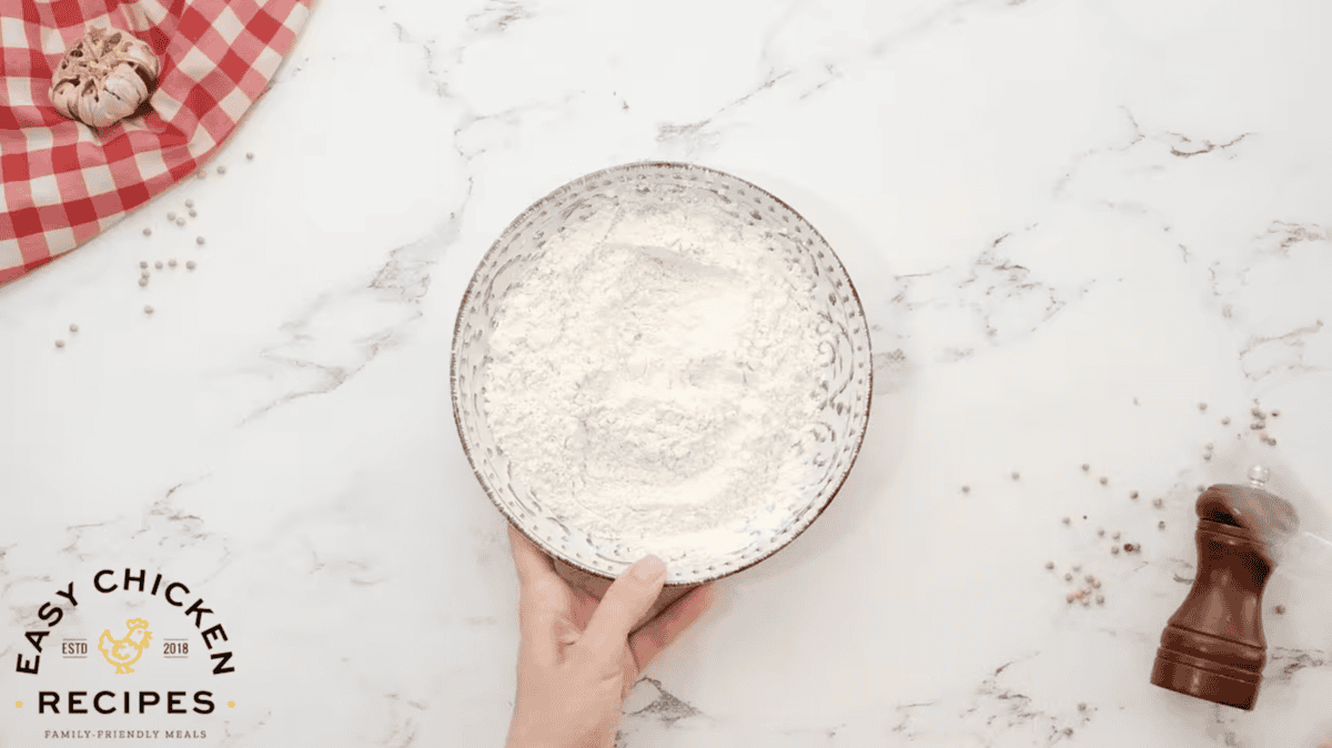 seasoned flour and cornstarch in a bowl.