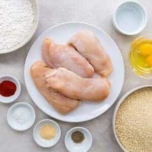 Ingredients to make chicken schnitzel