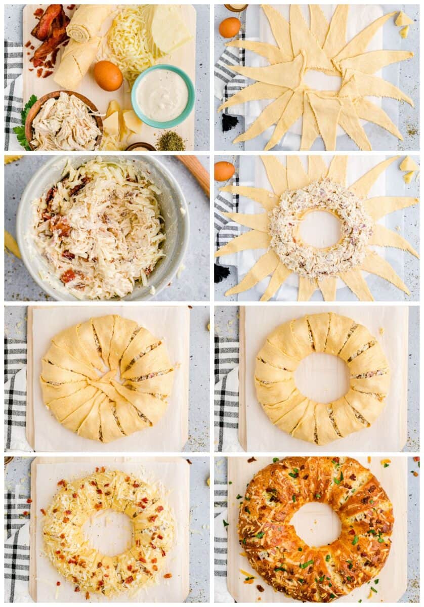 step by step photos for how to make chicken alfredo crescent ring