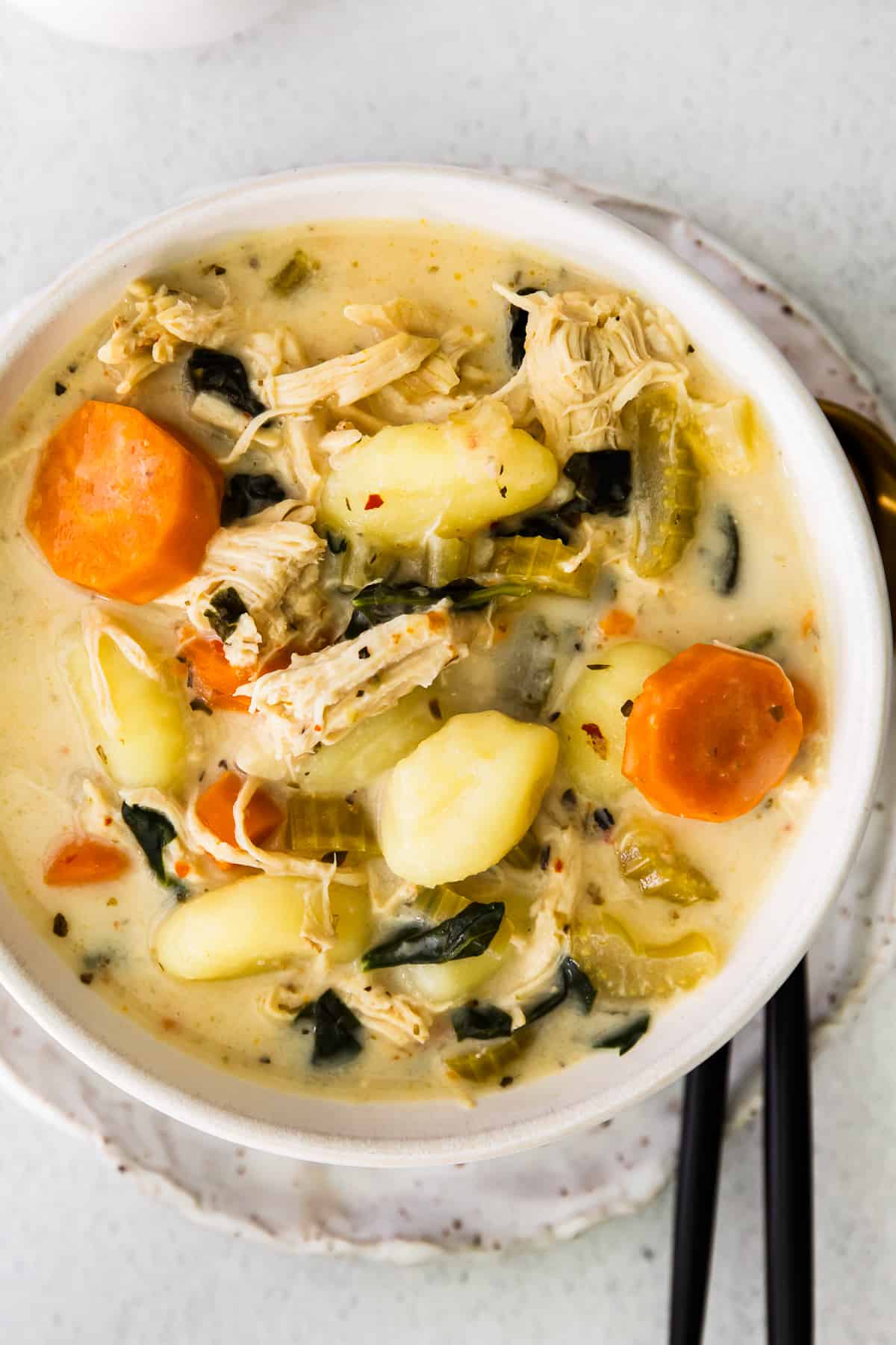 Creamy Crockpot Chicken Gnocchi Soup - Nourish and Fete