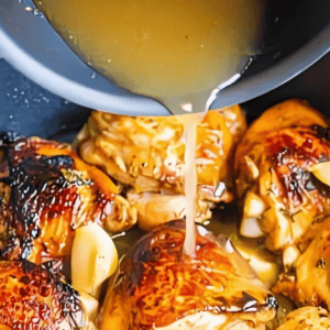 pouring sauce over grilled chicken thighs.