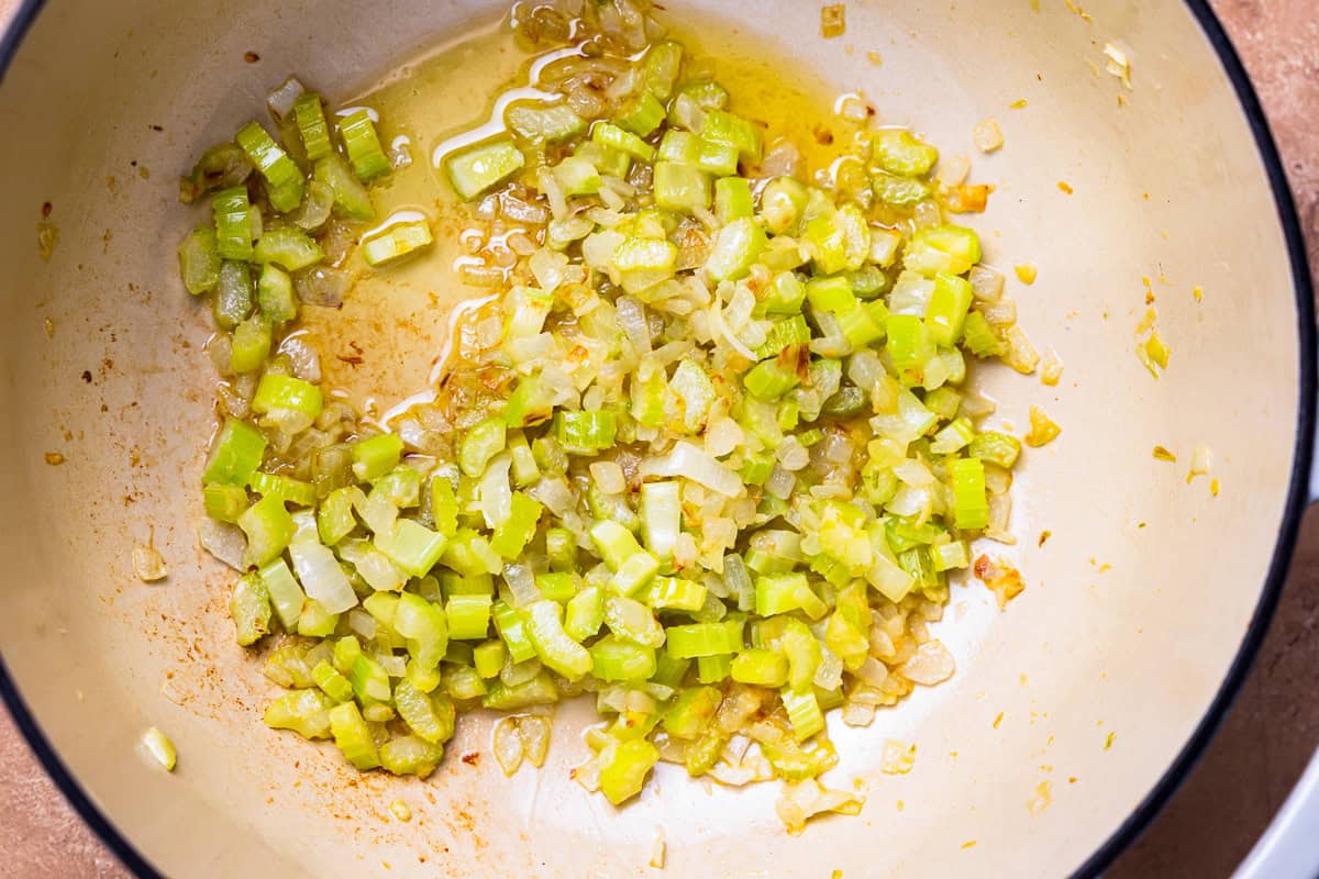 sautéed veggies in a pot.