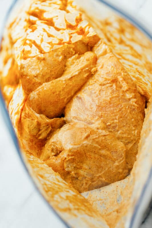 marinated tandoori chicken breasts in a bag