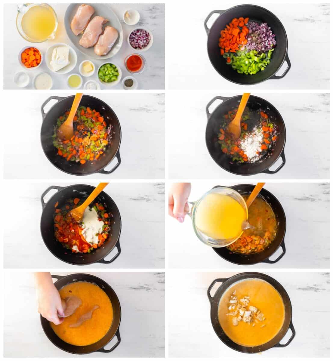 step by step photos for how to make Buffalo chicken soup