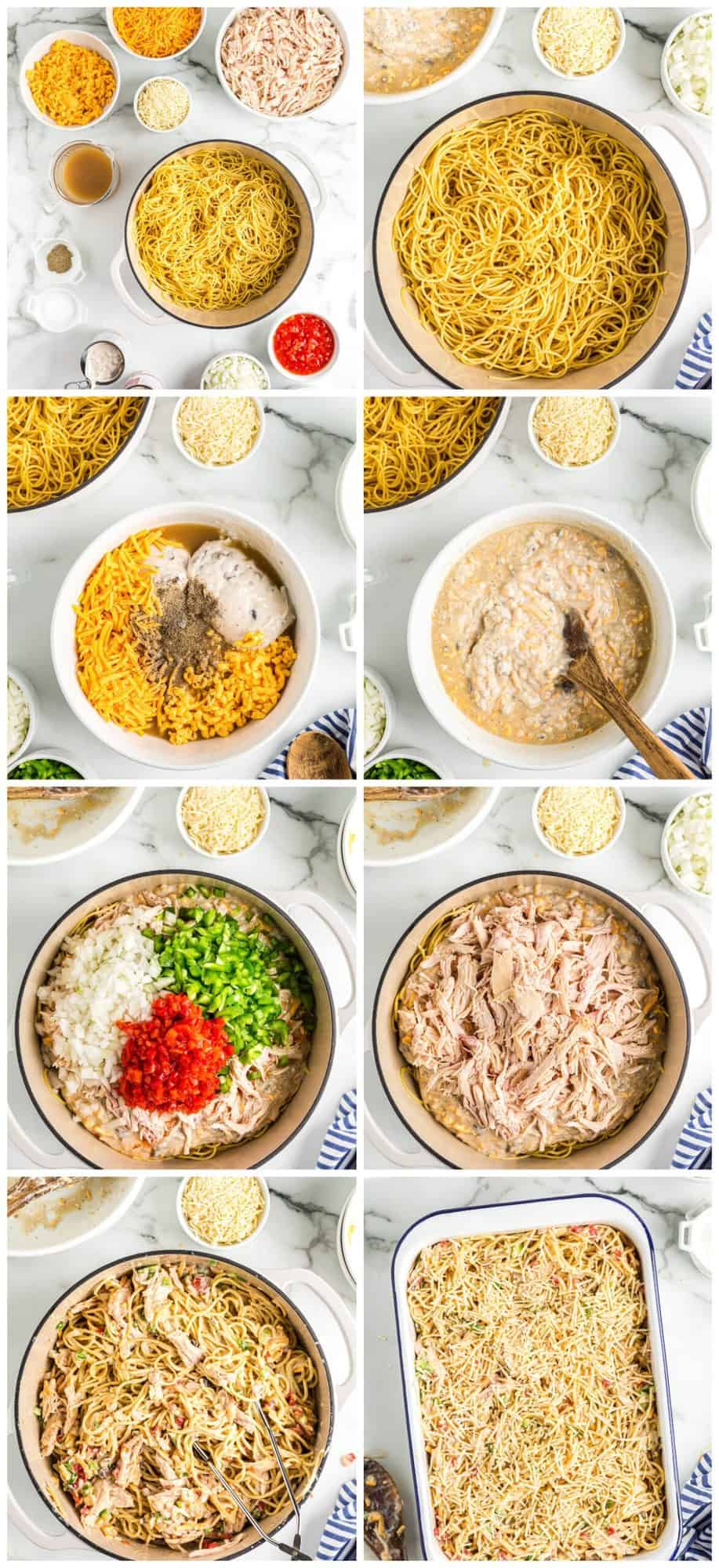 step by step photos for how to make chicken spaghetti casserole