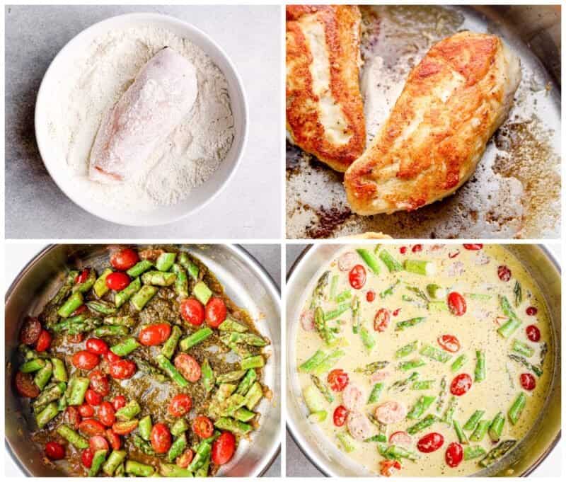 step by step photos for how to make pesto chicken skillet