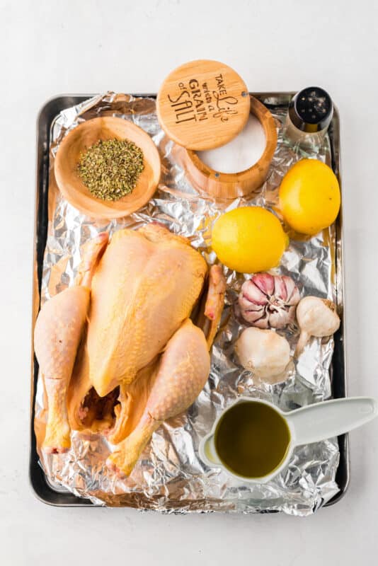 ingredients for lemon garlic spatchcock chicken