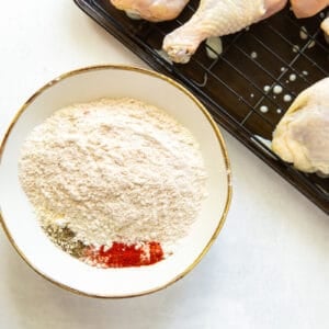 flour mixture in a bowl for pickle brined fried chicken