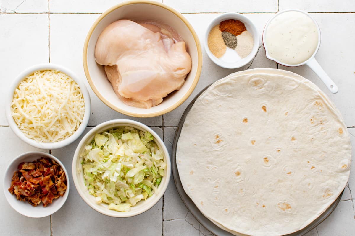 Ingredients for chicken bacon ranch wraps.