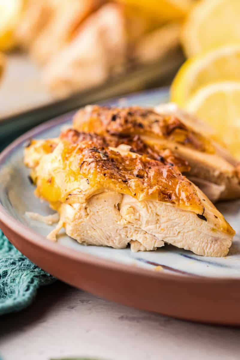 lemon garlic spatchcock chicken on a plate