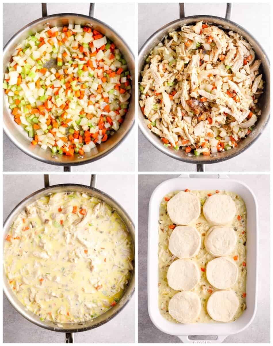 step by step photos for how to make chicken pot pie casserole