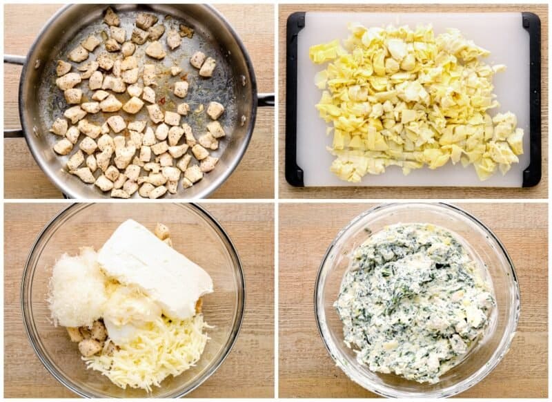 step by step photos for how to make chicken spinach artichoke dip