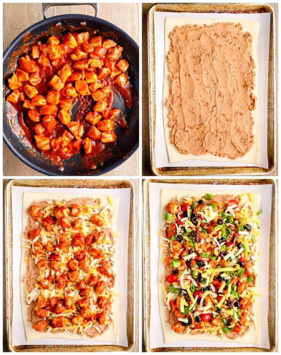 step by step photos for how to make chicken taco pizza