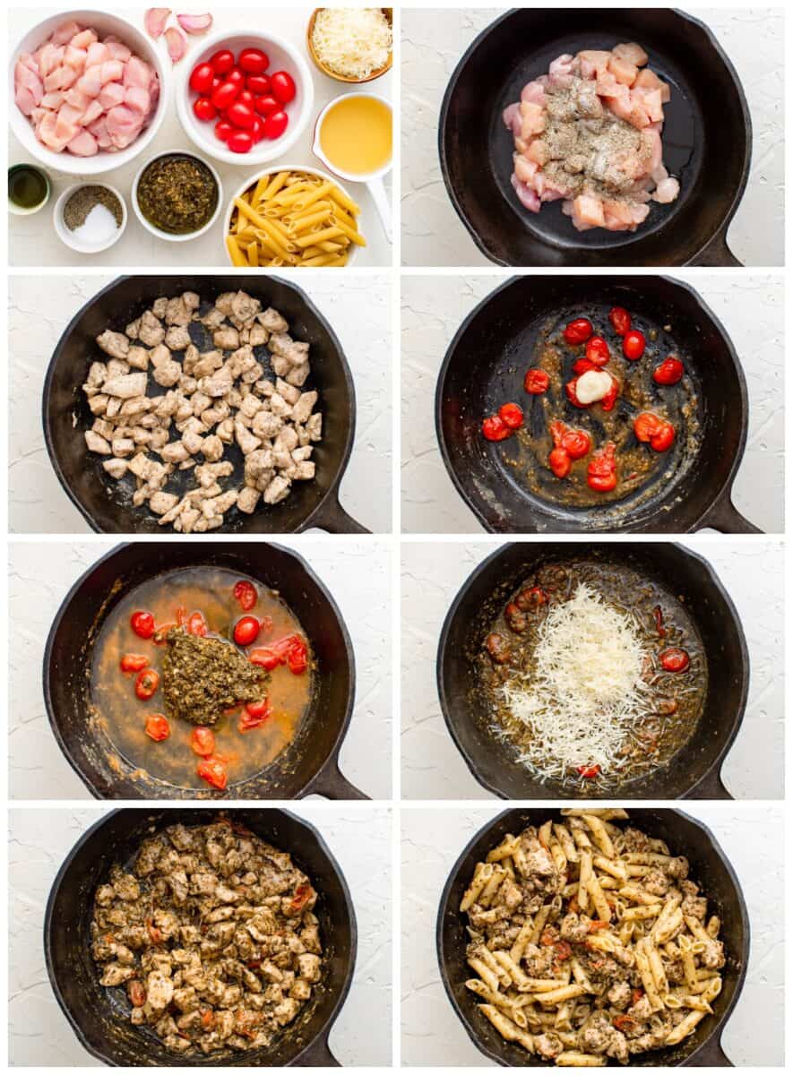 step by step photos for how to make chicken pesto pasta