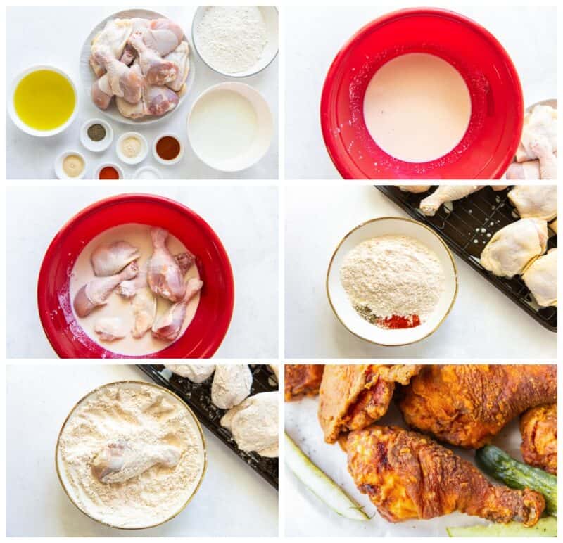 step by step photos for how to make pickle brined fried chicken