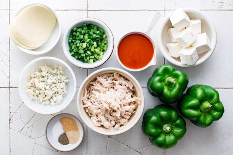 ingredients for buffalo chicken stuffed peppers
