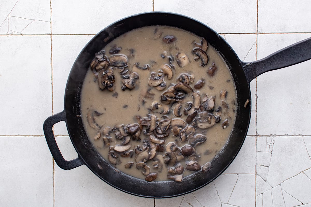 mushroom sauce in a skillet