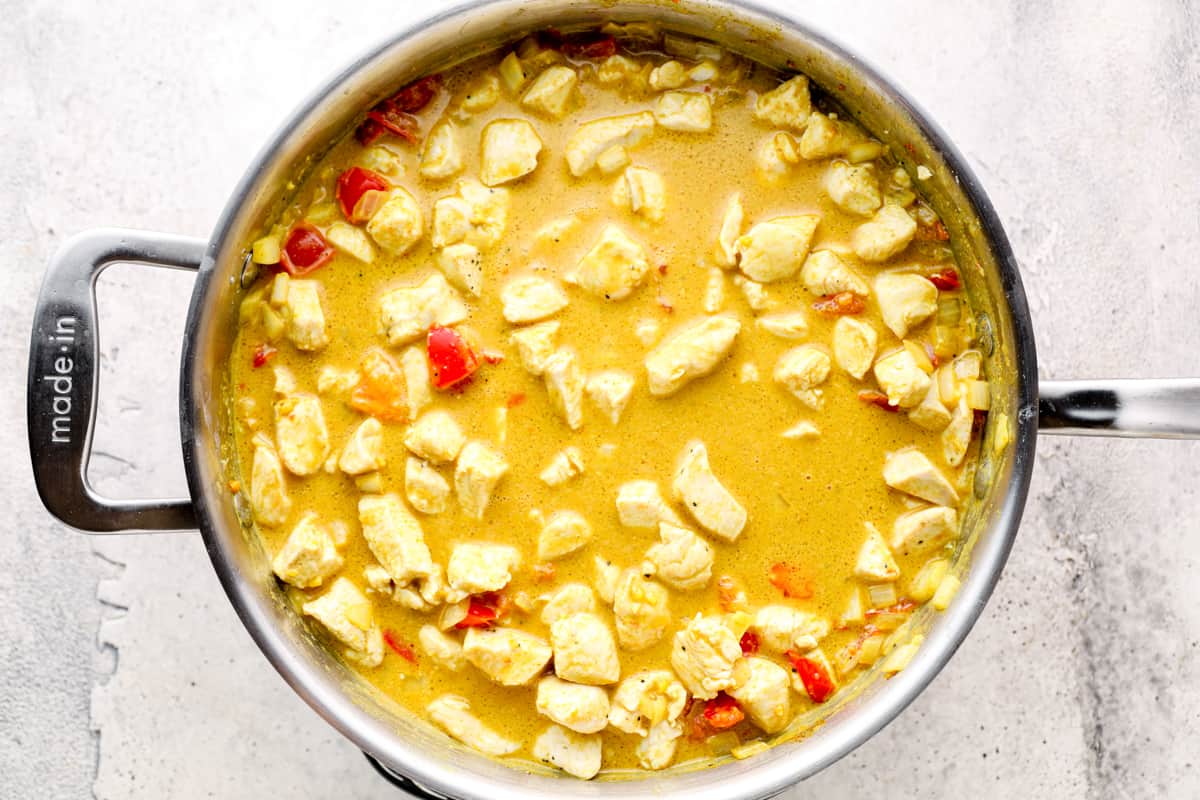 coconut curry chicken in a saucepan