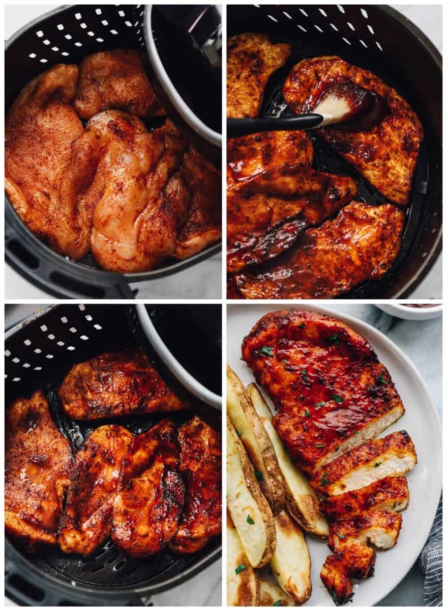 step by step photos for how to make air fryer BBQ chicken breasts
