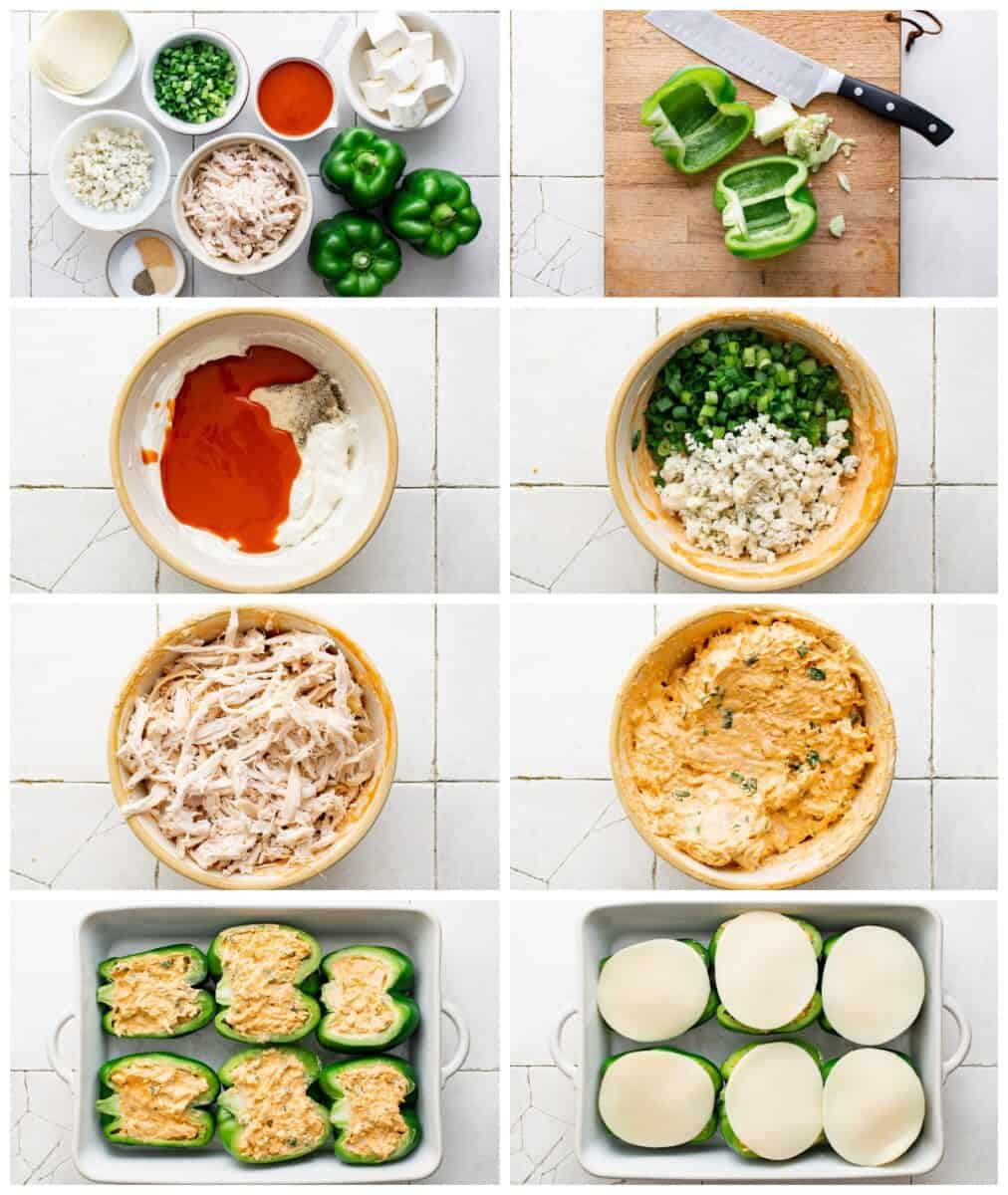 step by step photos for how to make buffalo chicken stuffed peppers